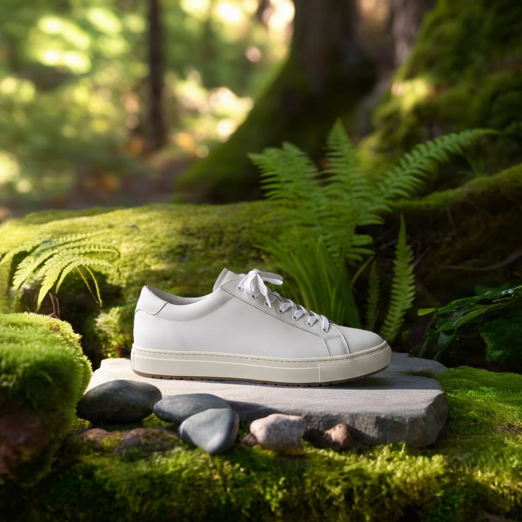 Sneaker auf einem bemoosten Stein
